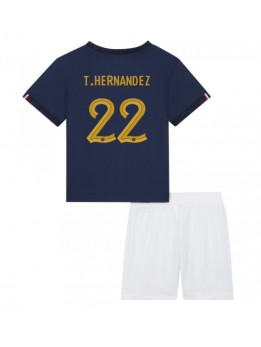 Otroški Nogometna dresi replika Francija Theo Hernandez #22 Domači SP 2022 Kratek rokav (+ hlače)